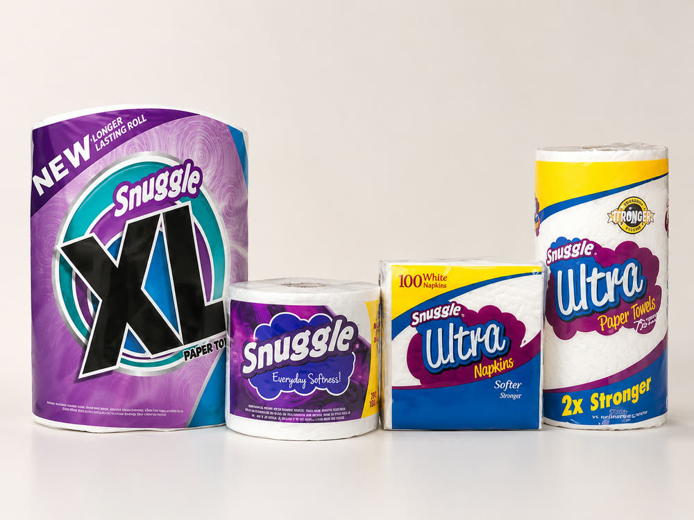 Snuggle tissue, napkins and paper towels