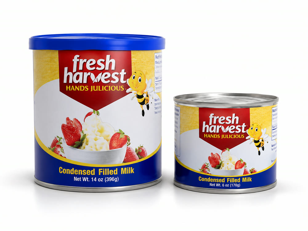 Fresh Harvest condensed filled milk tins