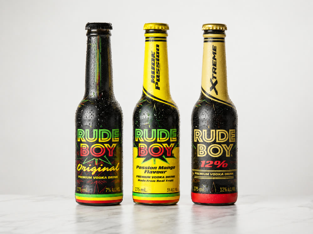 Rude Boy premium vodka drink, three flavours
